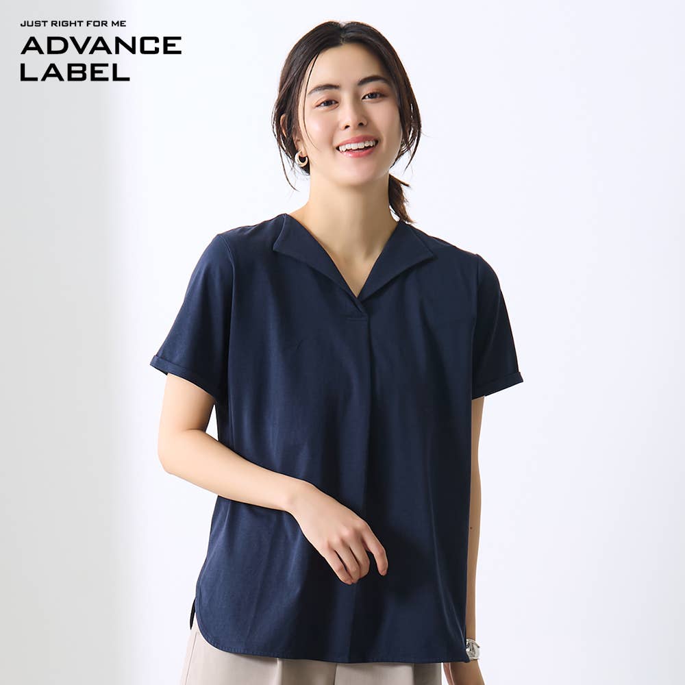 【綿レーヨン】Vネック半袖シャツ